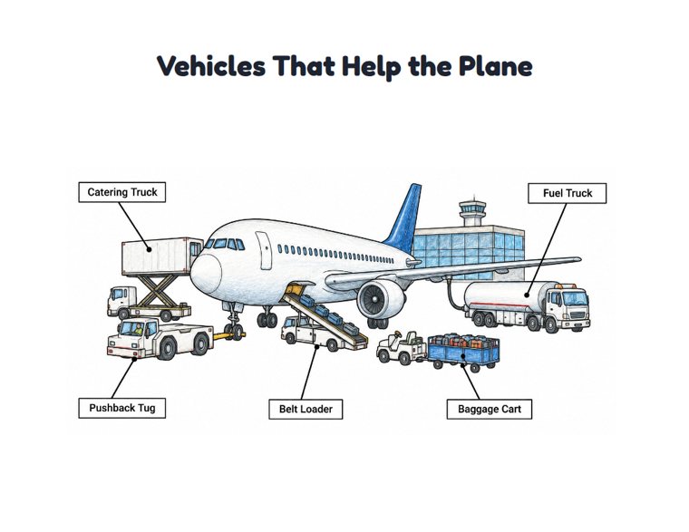 Vehicles That Help the Plane worksheet (Medium, Grades 1–2)