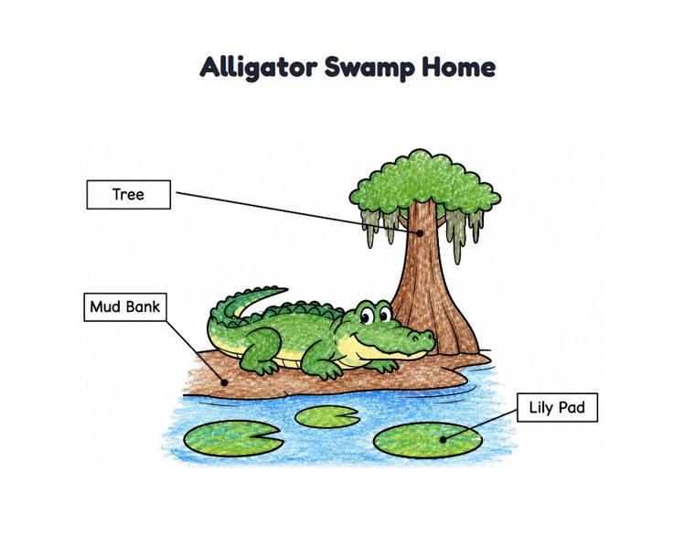 Alligator Swamp Home worksheet (Easy, Pre-K–K)
