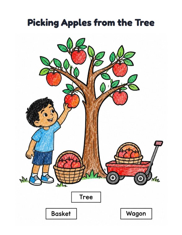 Picking Apples from the Tree worksheet (Easy, Pre-K–K)