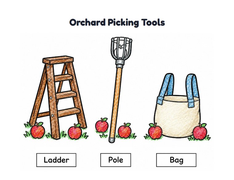 Orchard Picking Tools worksheet (Easy, Pre-K–K)