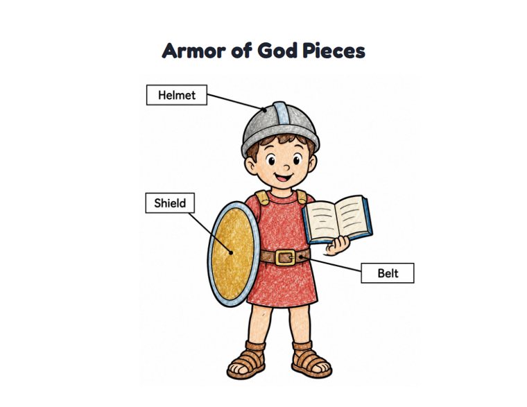 Armor of God Pieces worksheet (Easy, Pre-K–K)