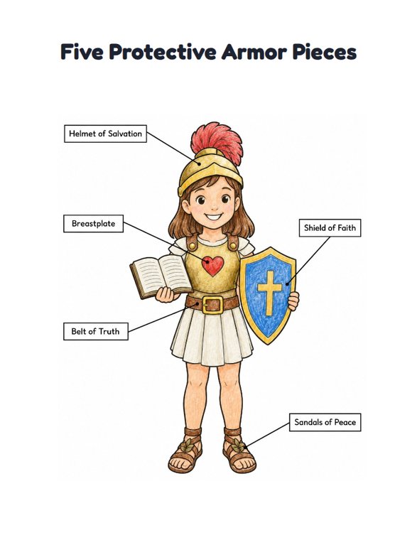Five Protective Armor Pieces worksheet (Medium, Grades 1–2)