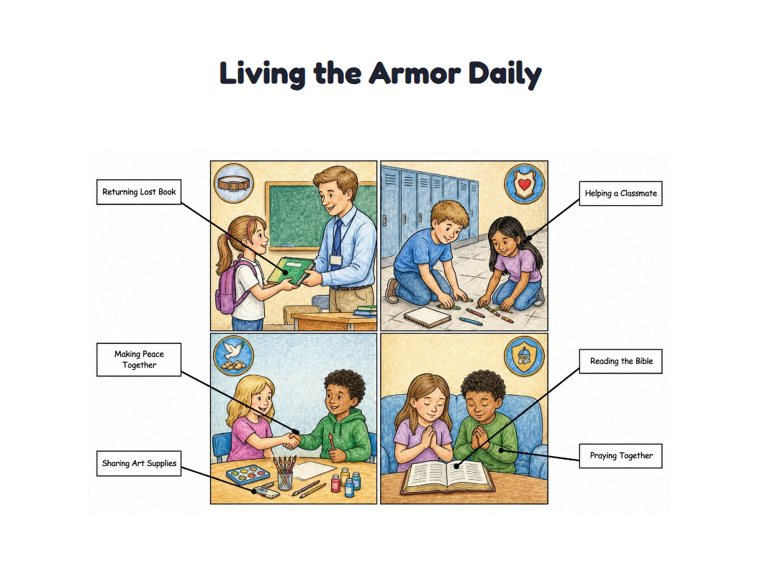 Living the Armor Daily worksheet (Hard, Grades 3–4)