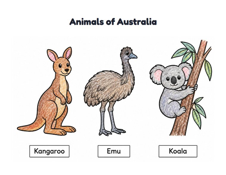 Animals of Australia worksheet (Easy, Pre-K–K)
