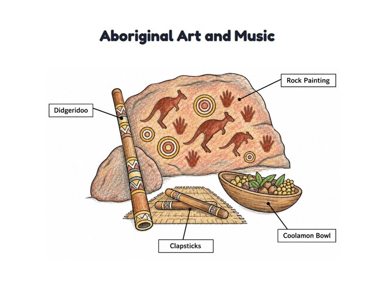 Aboriginal Art and Music worksheet (Medium, Grades 1–2)