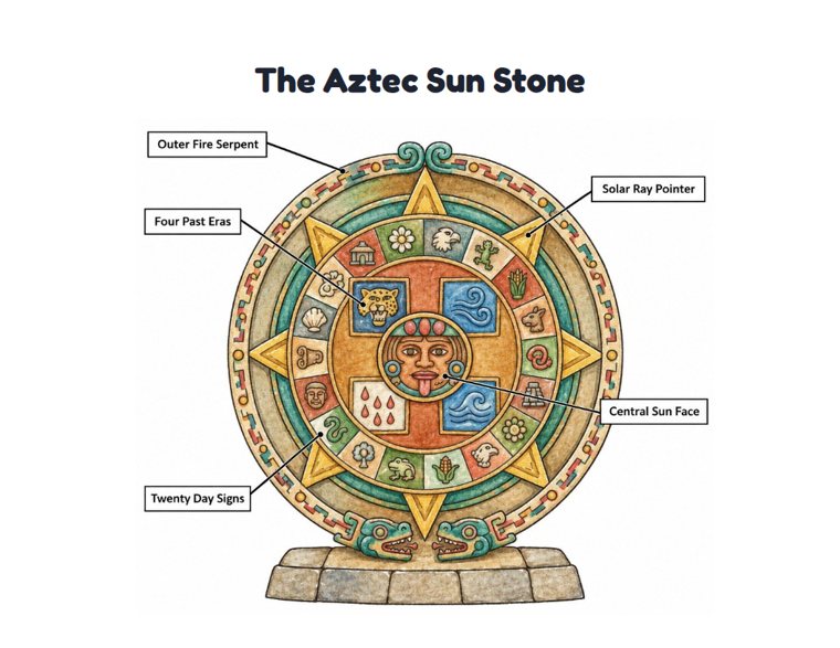 The Aztec Sun Stone worksheet (Hard, Grades 3–4)