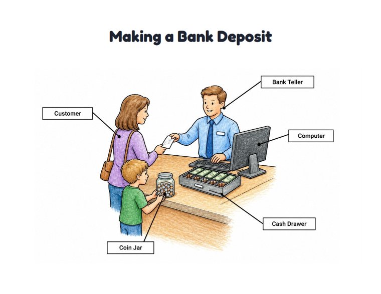 Making a Bank Deposit worksheet (Medium, Grades 1–2)