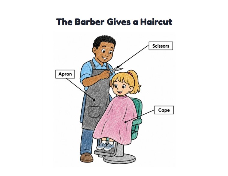 The Barber Gives a Haircut worksheet (Easy, Pre-K–K)
