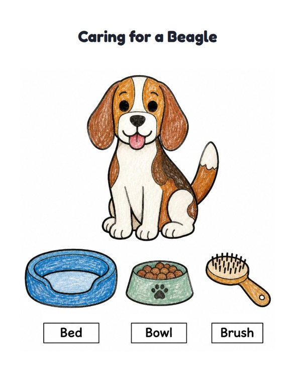 Caring for a Beagle worksheet (Easy, Pre-K–K)