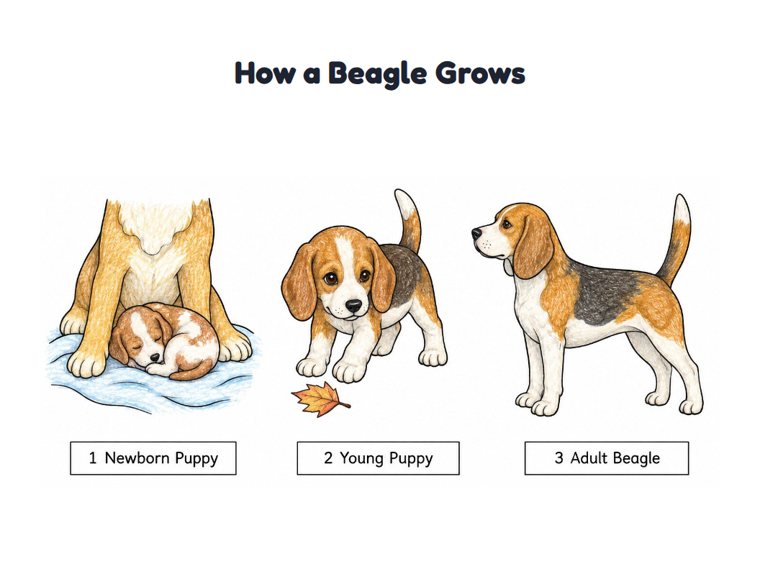 How a Beagle Grows worksheet (Medium, Grades 1–2)