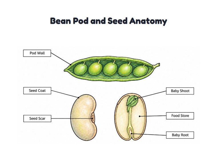 Bean Pod and Seed Anatomy worksheet (Hard, Grades 3–4)