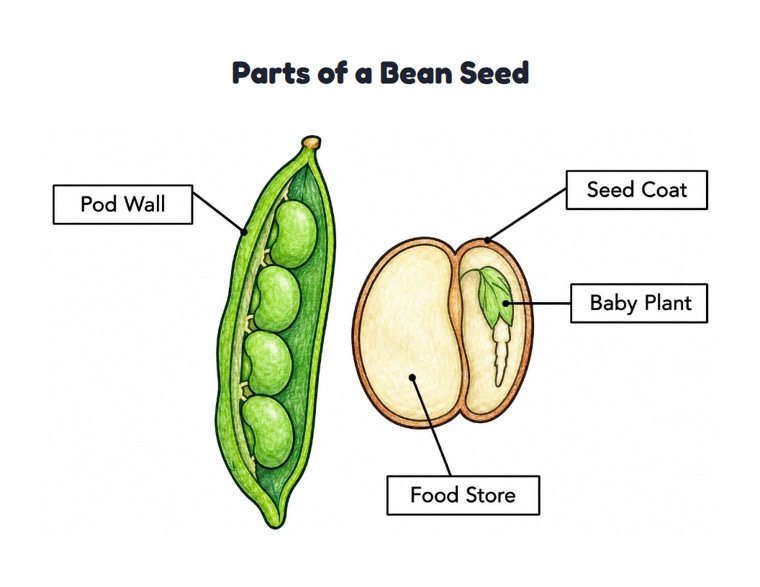 Parts of a Bean Seed worksheet (Medium, Grades 1–2)