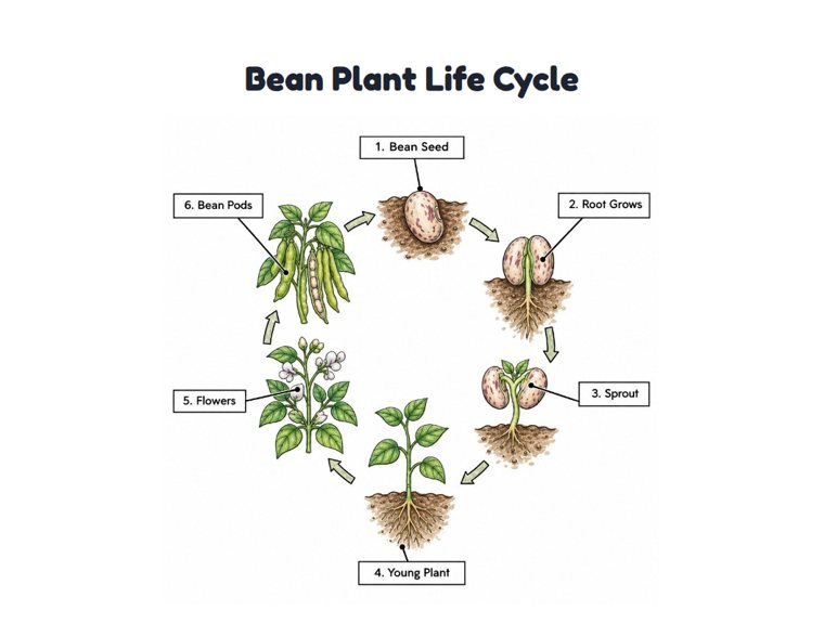 Bean Plant Life Cycle worksheet (Hard, Grades 3–4)