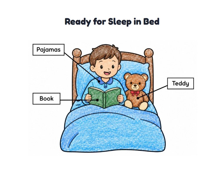Ready for Sleep in Bed worksheet (Easy, Pre-K–K)