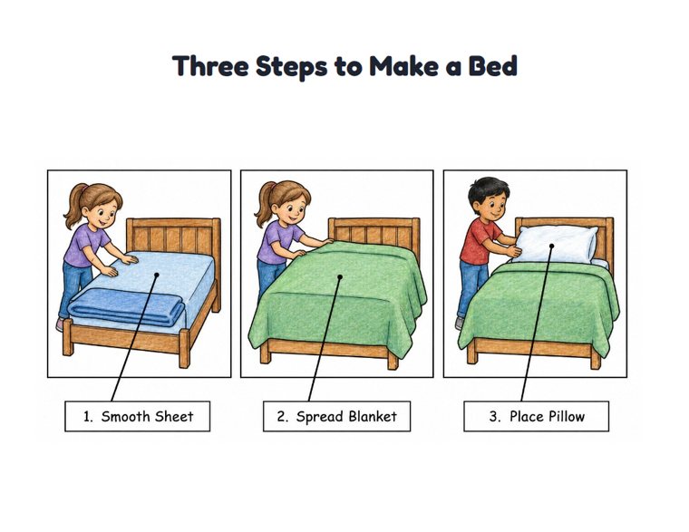 Three Steps to Make a Bed worksheet (Medium, Grades 1–2)