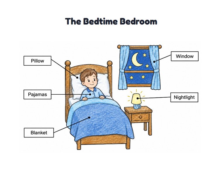 The Bedtime Bedroom worksheet (Medium, Grades 1–2)