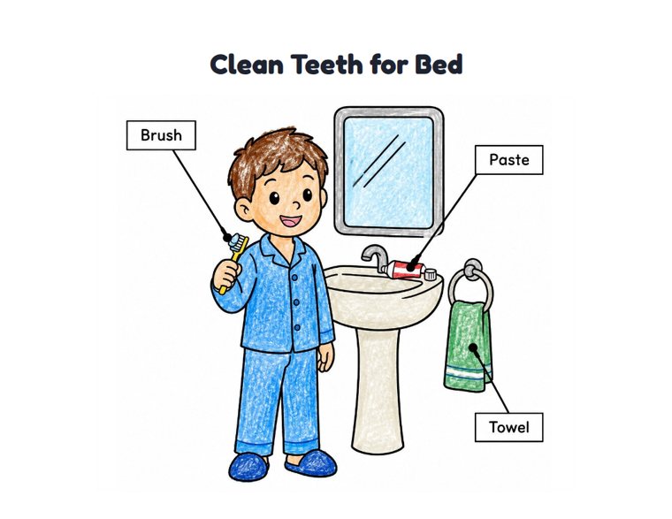 Clean Teeth for Bed worksheet (Easy, Pre-K–K)