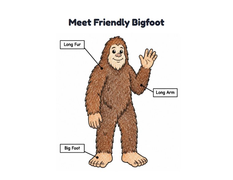 Meet Friendly Bigfoot worksheet (Easy, Pre-K–K)