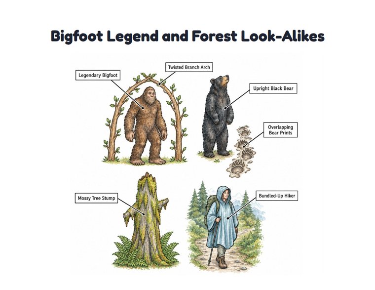 Bigfoot Legend and Forest Look-Alikes worksheet (Hard, Grades 3–4)