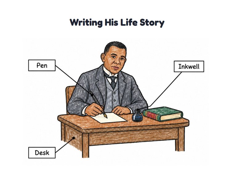 Writing His Life Story worksheet (Easy, Pre-K–K)