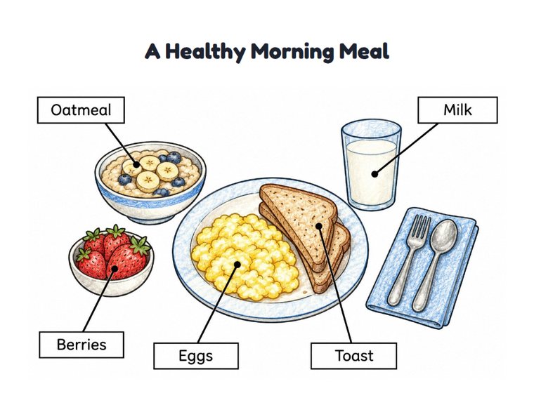 A Healthy Morning Meal worksheet (Medium, Grades 1–2)