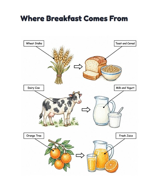 Where Breakfast Comes From worksheet (Hard, Grades 3–4)