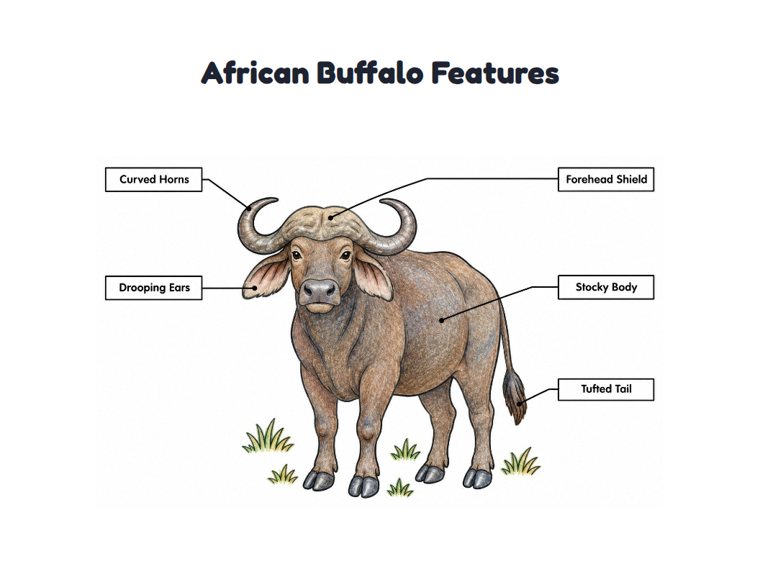 African Buffalo Features worksheet (Medium, Grades 1–2)