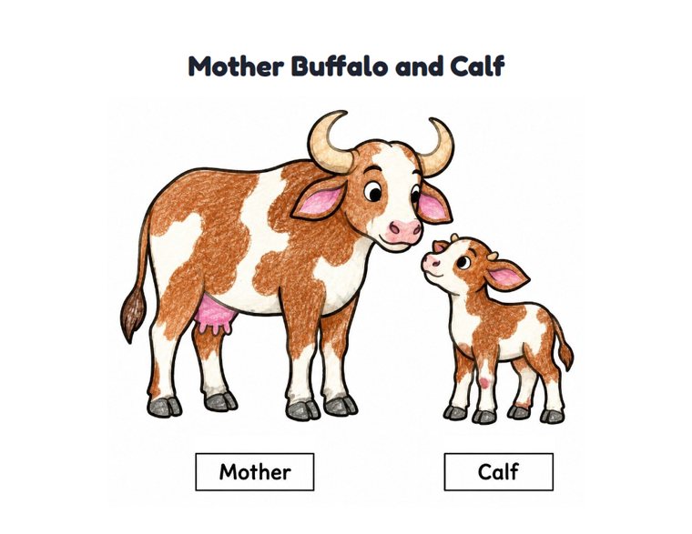 Mother Buffalo and Calf worksheet (Easy, Pre-K–K)