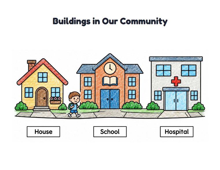 Buildings in Our Community worksheet (Easy, Pre-K–K)