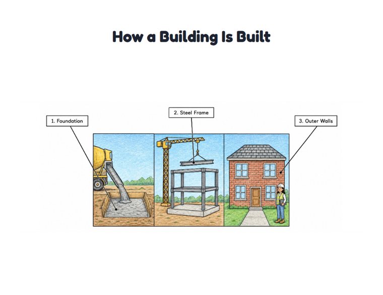 How a Building Is Built worksheet (Medium, Grades 1–2)