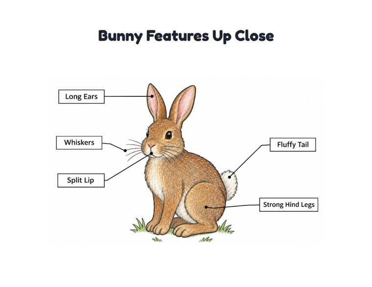 Bunny Features Up Close worksheet (Medium, Grades 1–2)
