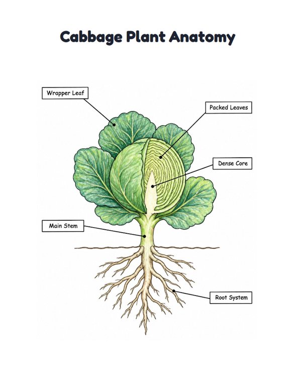 Cabbage Plant Anatomy worksheet (Hard, Grades 3–4)