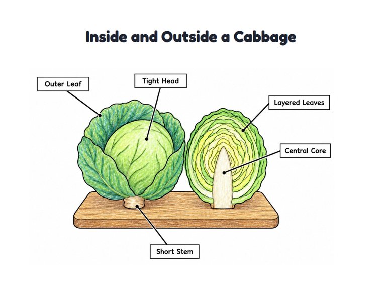 Inside and Outside a Cabbage worksheet (Medium, Grades 1–2)