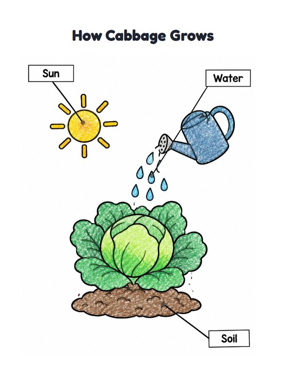 How Cabbage Grows worksheet (Easy, Pre-K–K)