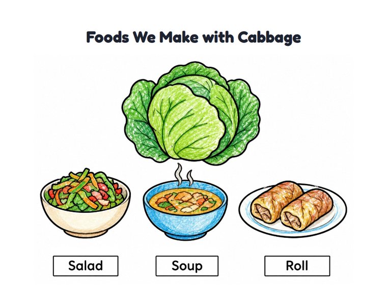 Foods We Make with Cabbage worksheet (Easy, Pre-K–K)