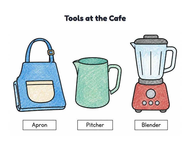 Tools at the Cafe worksheet (Easy, Pre-K–K)