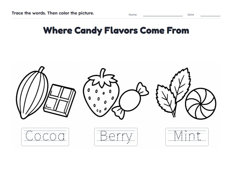 Where Candy Flavors Come From worksheet (Easy, Pre-K–K)