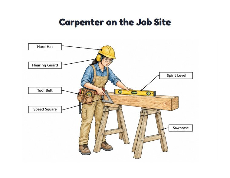 Carpenter on the Job Site worksheet (Hard, Grades 3–4)