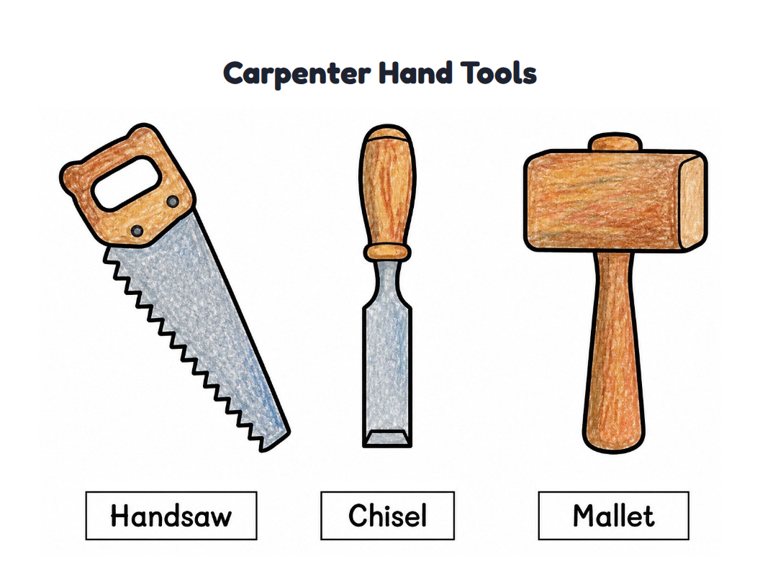 Carpenter Hand Tools worksheet (Easy, Pre-K–K)