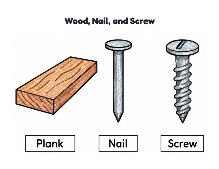 Wood, Nail, and Screw worksheet (Easy, Pre-K–K)