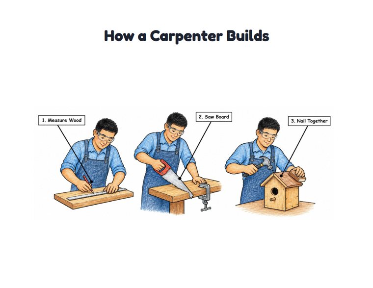 How a Carpenter Builds worksheet (Medium, Grades 1–2)