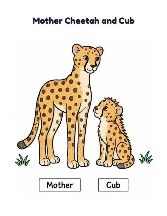 Mother Cheetah and Cub worksheet (Easy, Pre-K–K)