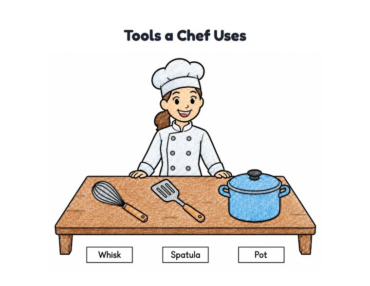 Tools a Chef Uses worksheet (Easy, Pre-K–K)