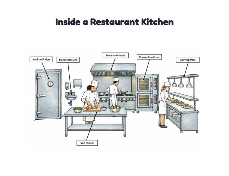 Inside a Restaurant Kitchen worksheet (Hard, Grades 3–4)