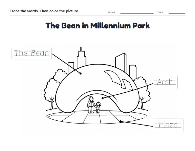 The Bean in Millennium Park worksheet (Easy, Pre-K–K)