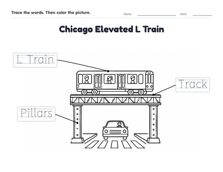 Chicago Elevated L Train worksheet (Easy, Pre-K–K)