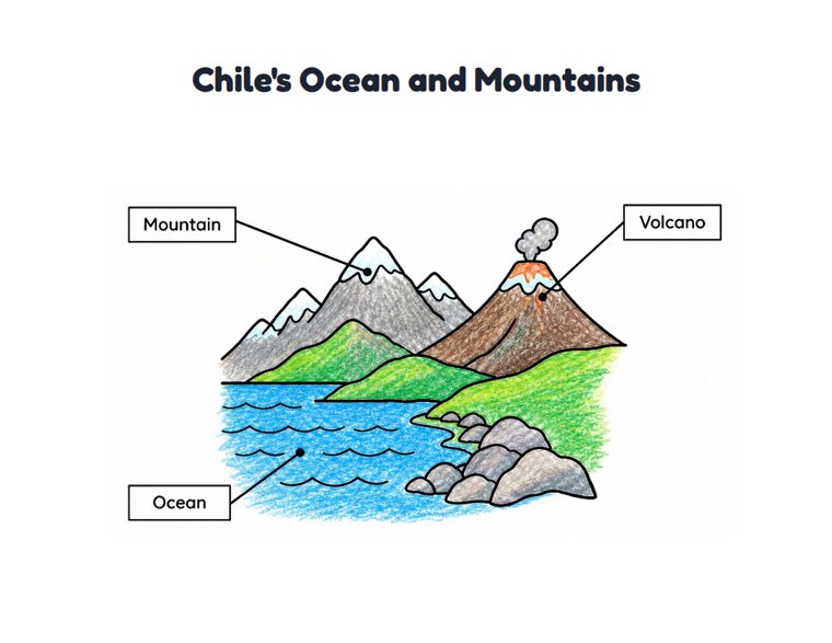 Chile's Ocean and Mountains worksheet (Easy, Pre-K–K)