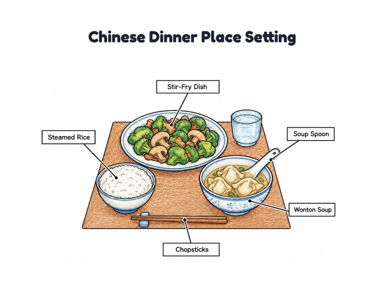 Chinese Dinner Place Setting worksheet (Medium, Grades 1–2)