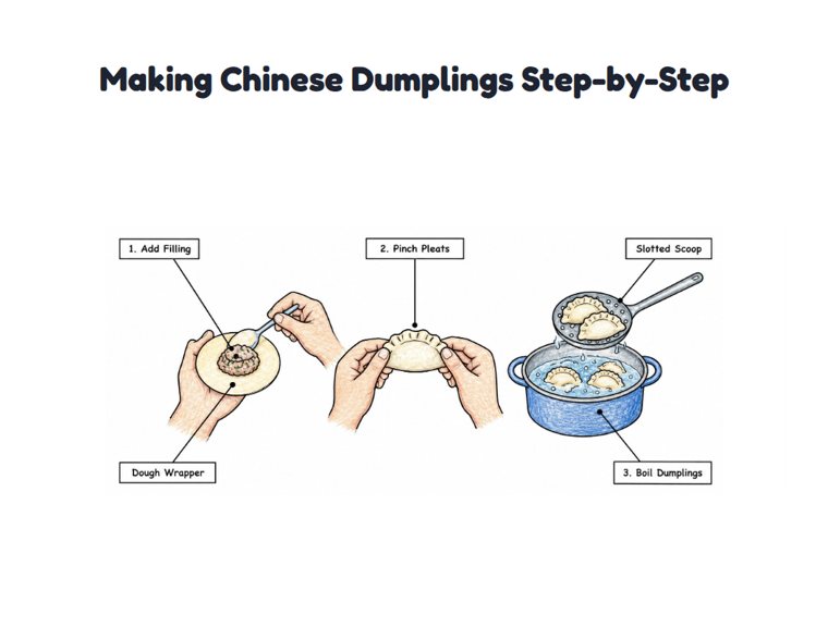 Making Chinese Dumplings Step-by-Step worksheet (Medium, Grades 1–2)