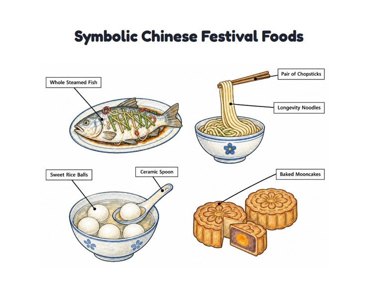 Symbolic Chinese Festival Foods worksheet (Hard, Grades 3–4)